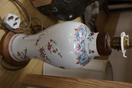 A Chinese famille rose vase, converted to a lamp